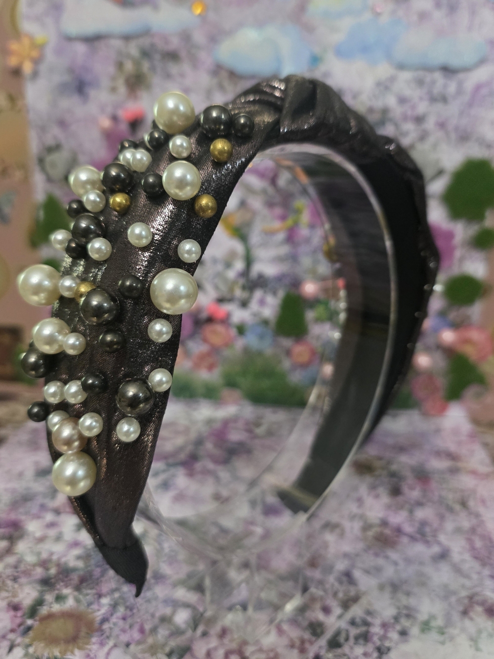 Pearl-Embellished Black Headband - Elegant Women’s Hair ban